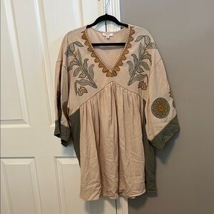 Embroidered Beige and Green Women's Top